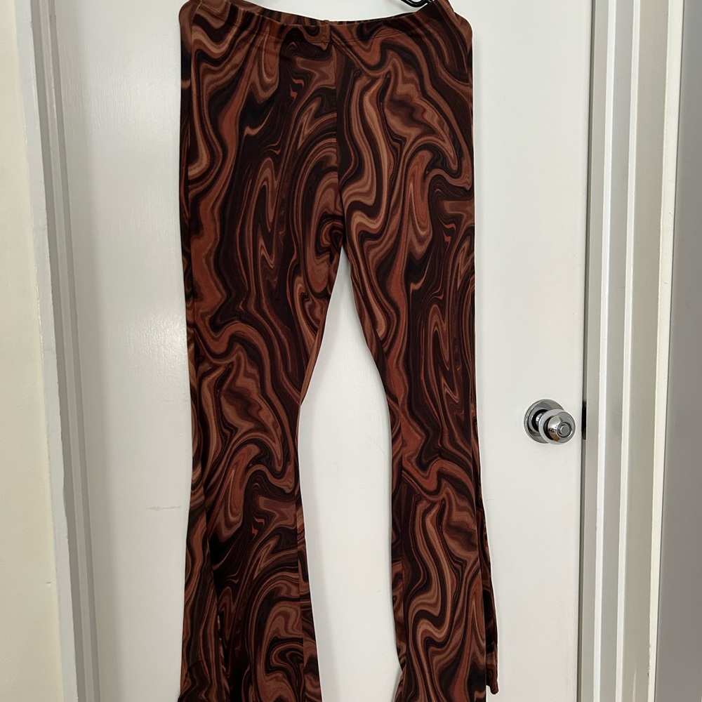 Bear Dance Brown and Black Flare Pants with Abstract Pattern